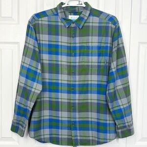 Columbia Sportswear Gray, Blue & Green Plaid Casual Button Down Shirt XL